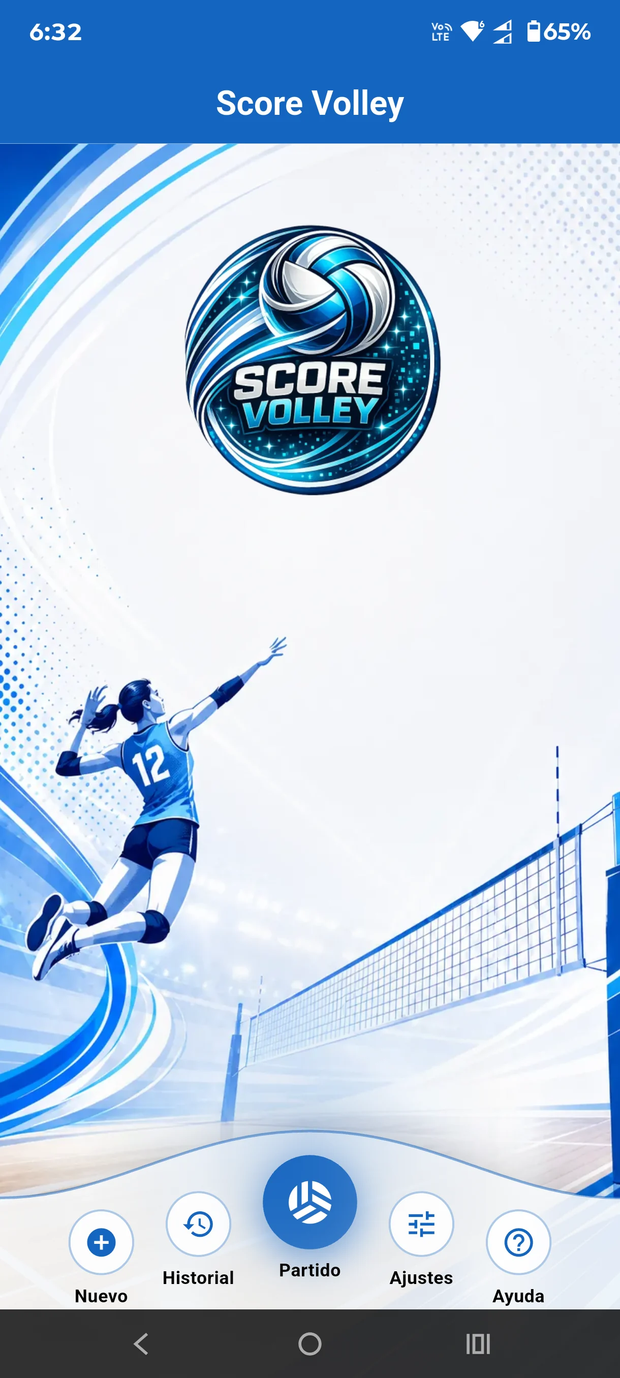 Pantalla principal de Score Volley