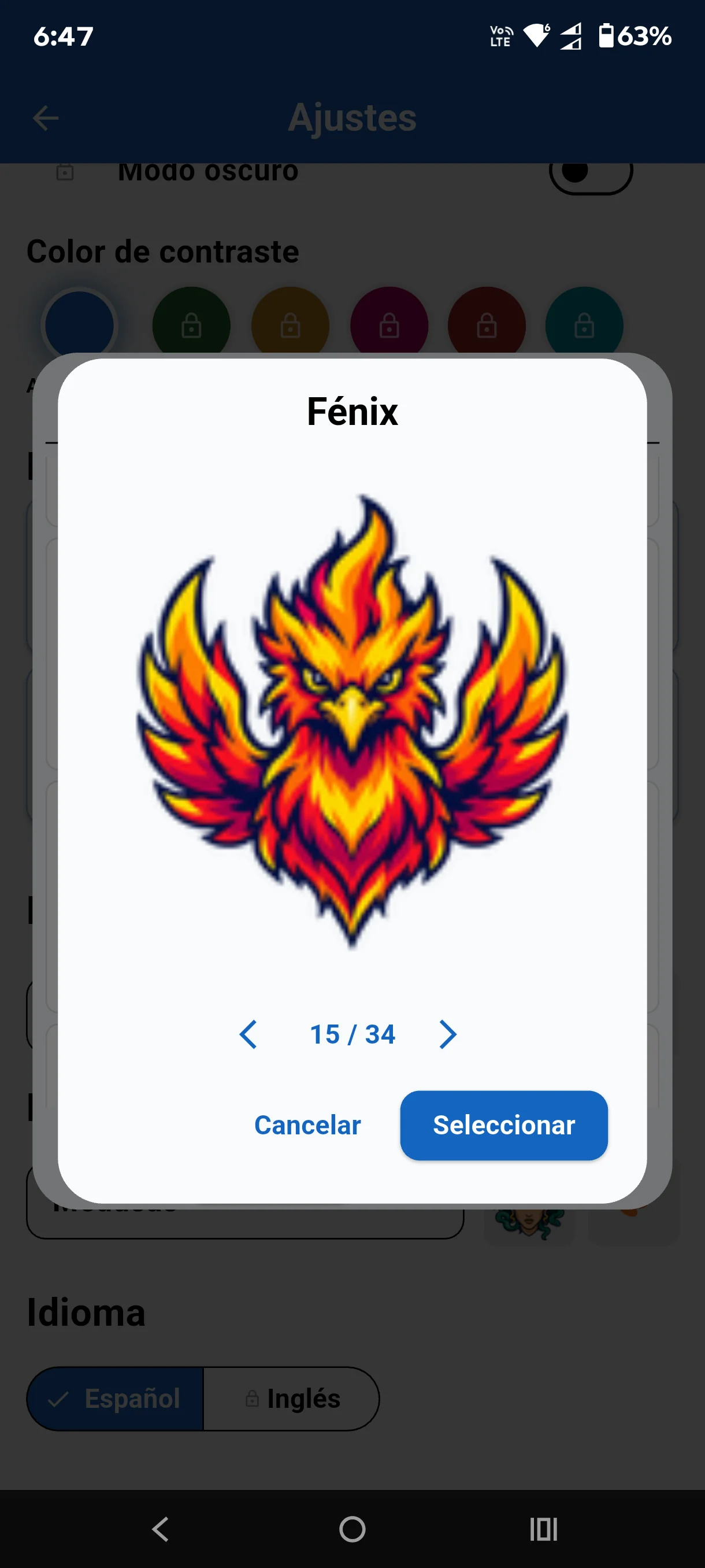 Selección de iconos para equipos en Score Volley